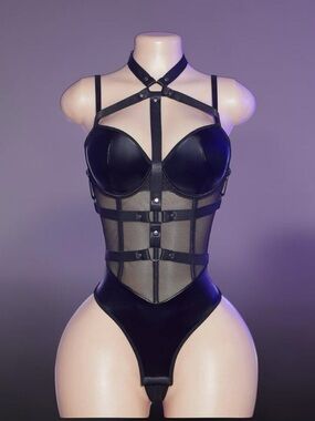 Black Strappy Mesh Bodysuit